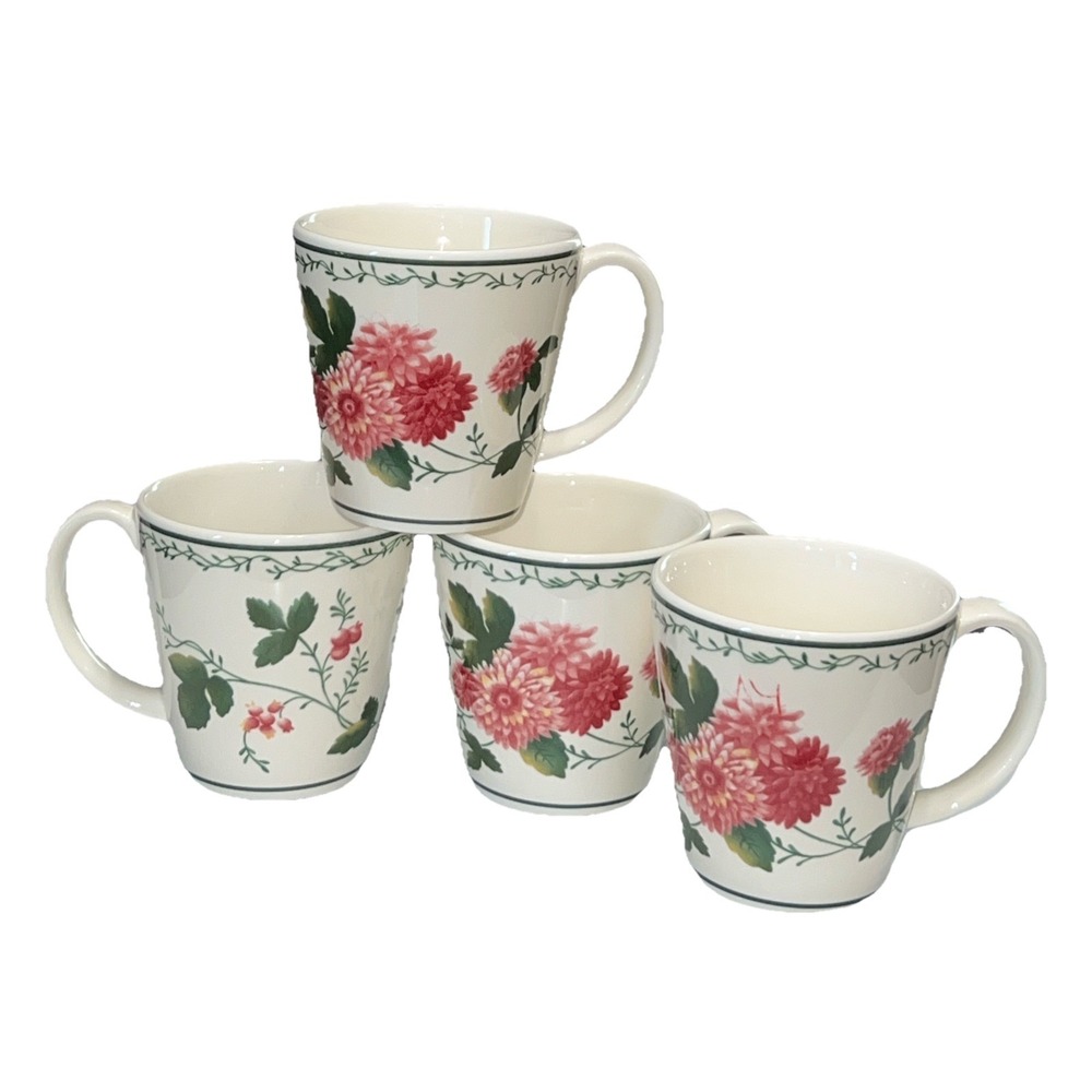 Vintage Waverly Garden Room Roseberry Coffee Mugs Set of 4 Floral Cups Colombia